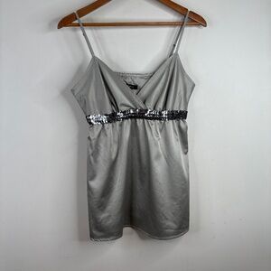 VTG Y2K Express Babydoll Tank M Silver Sequin 90s Fairy Whimsigoth New Years